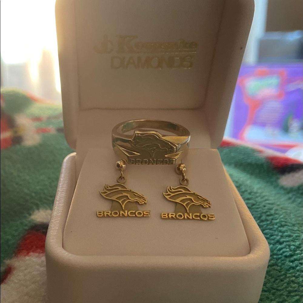 Broncos Earrings and Ring